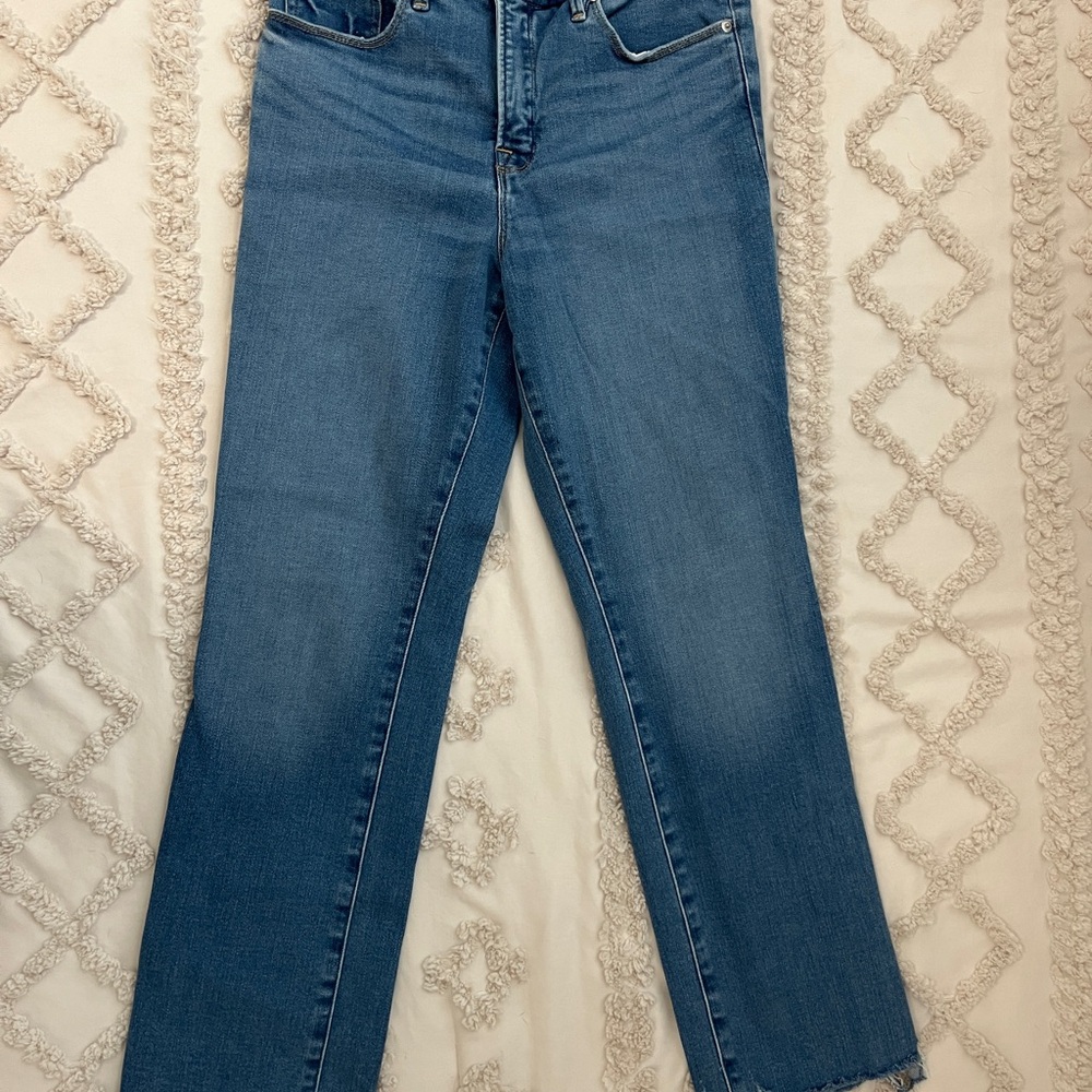 Good American Straight Leg Blue Jeans
